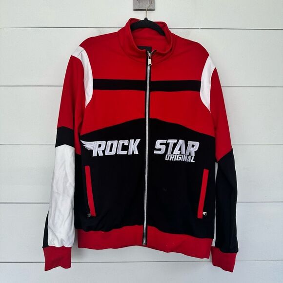 Rockstar Original Men’s Extra Large Red Colorblock Jacket Y2K 2000s - Picture 1 of 6
